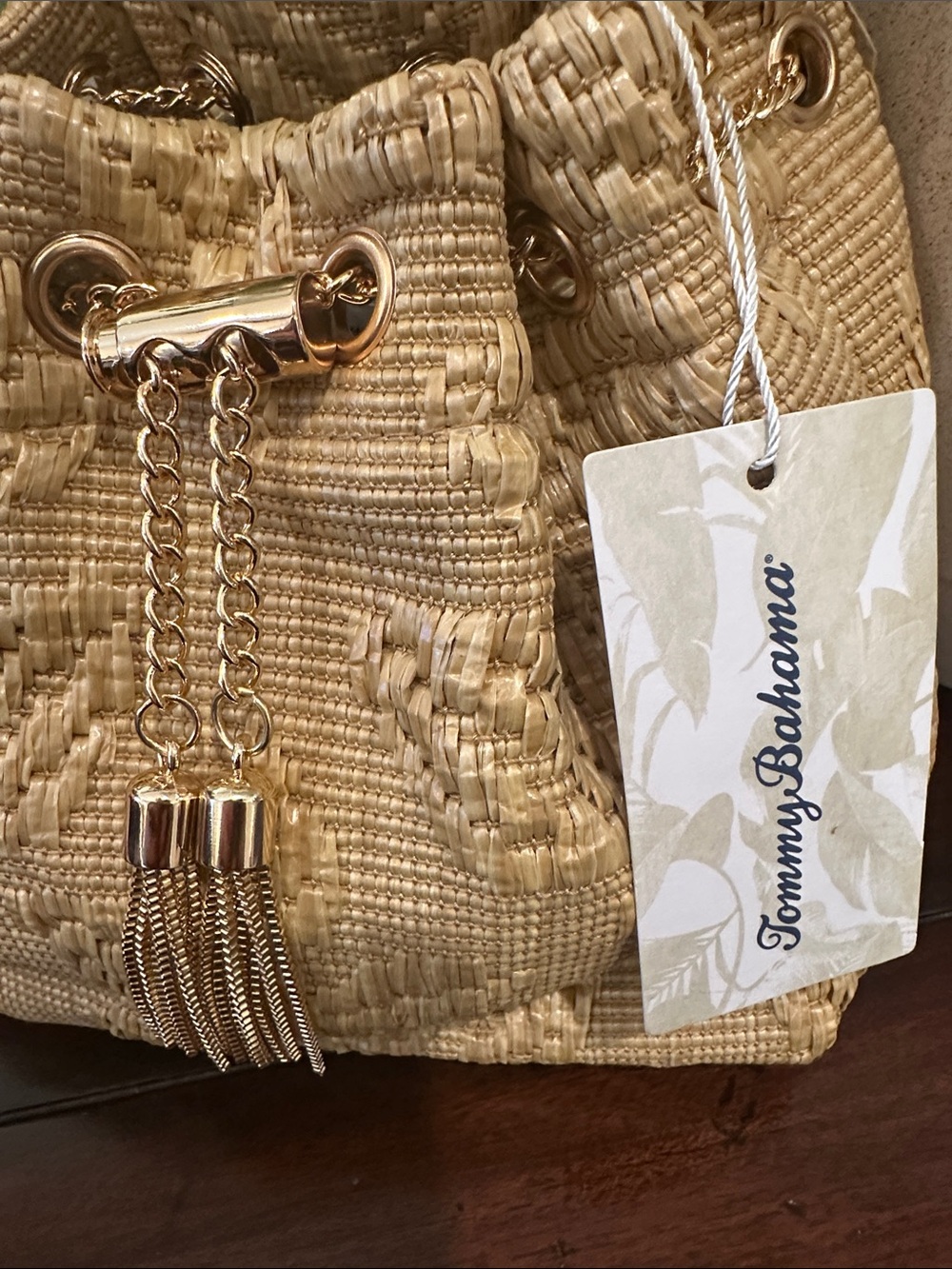 Tommy Bahama Natural Straw Hobo with Bamboo Handle and Gold Tassel - Picture 2 of 9